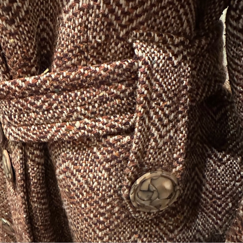 Vintage Custom Tailored Handmade Herringbone Tweed Double Breasted Coat - Picture 7 of 14